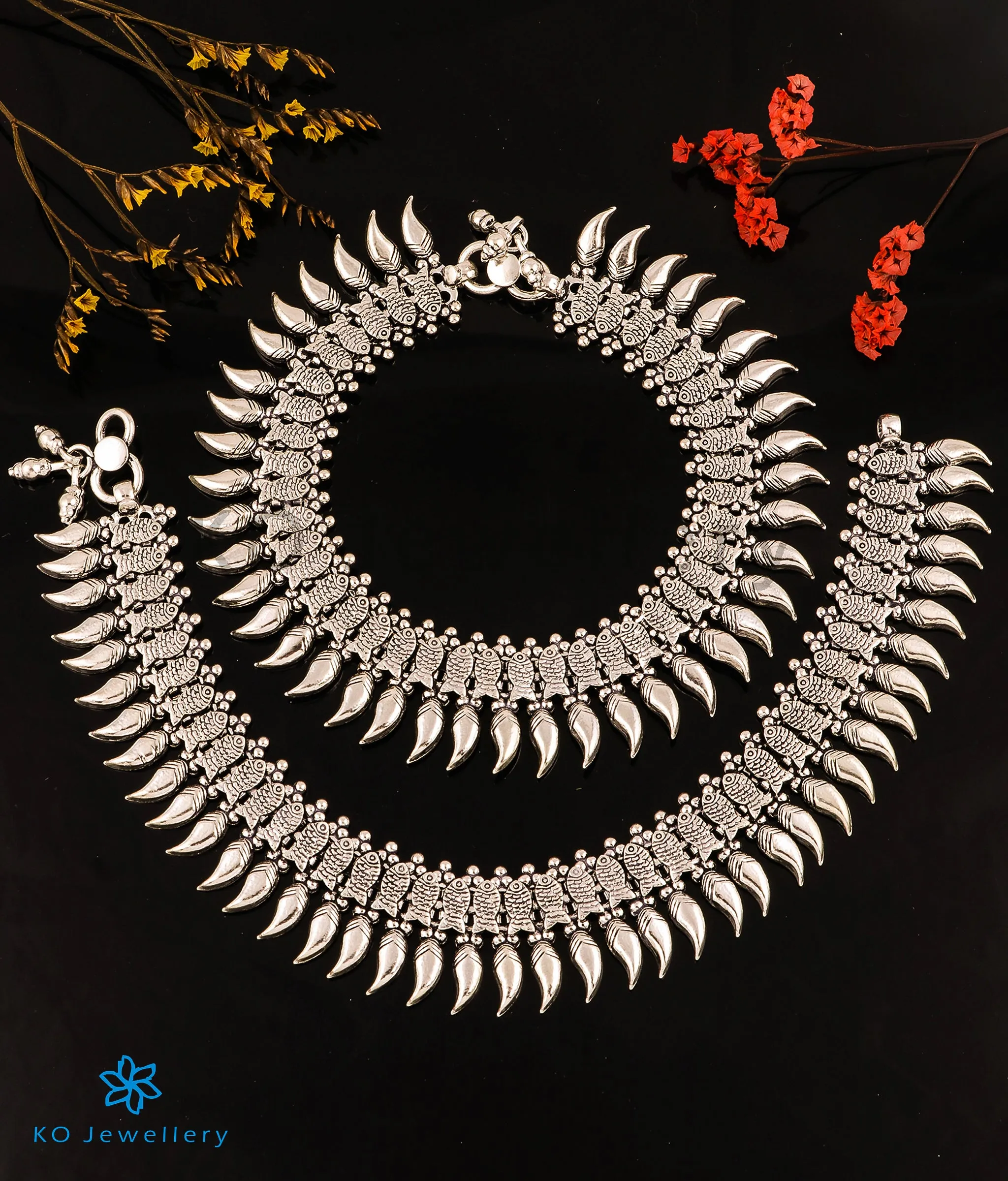 The Matsya Silver Antique Anklets