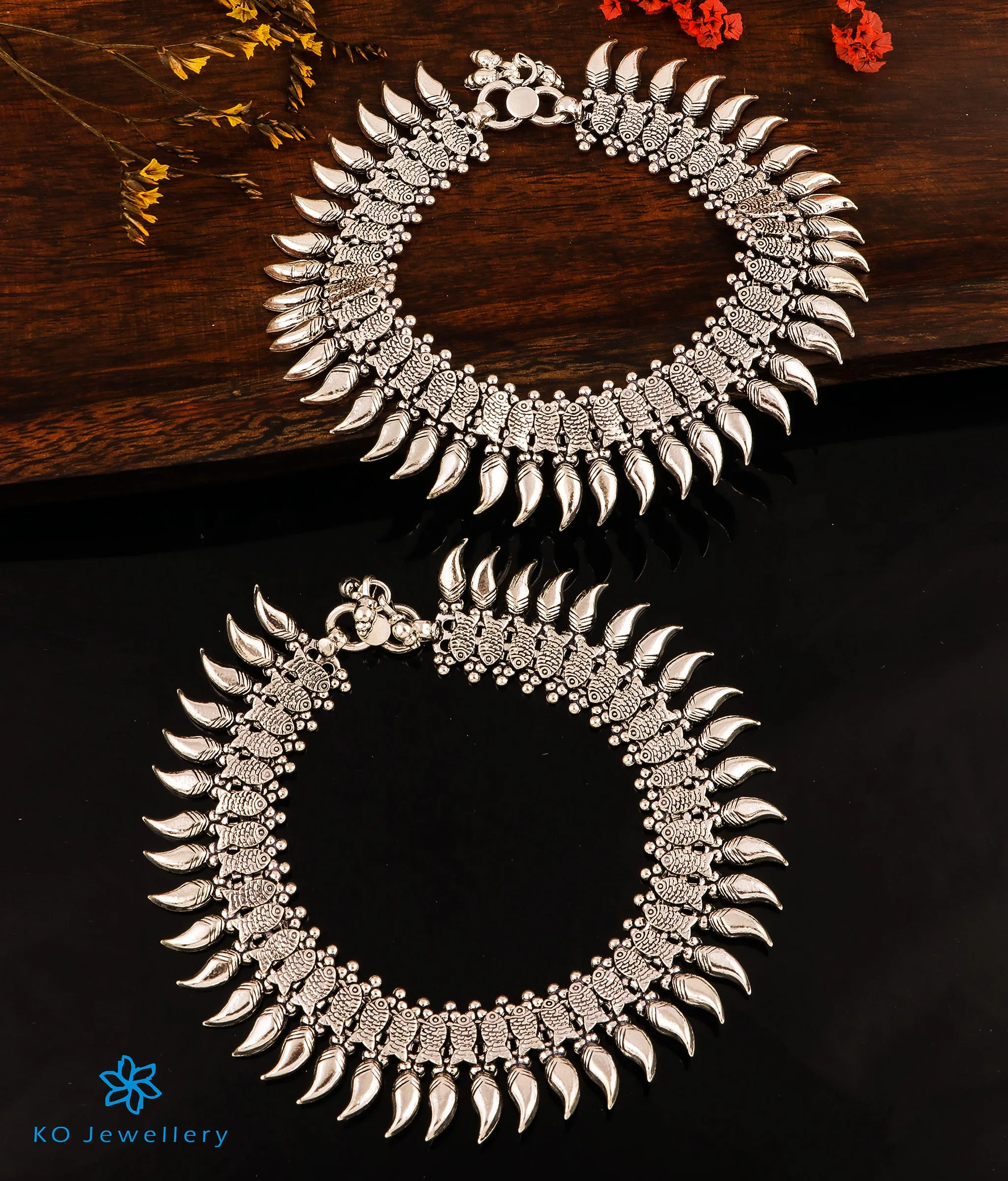 The Matsya Silver Antique Anklets