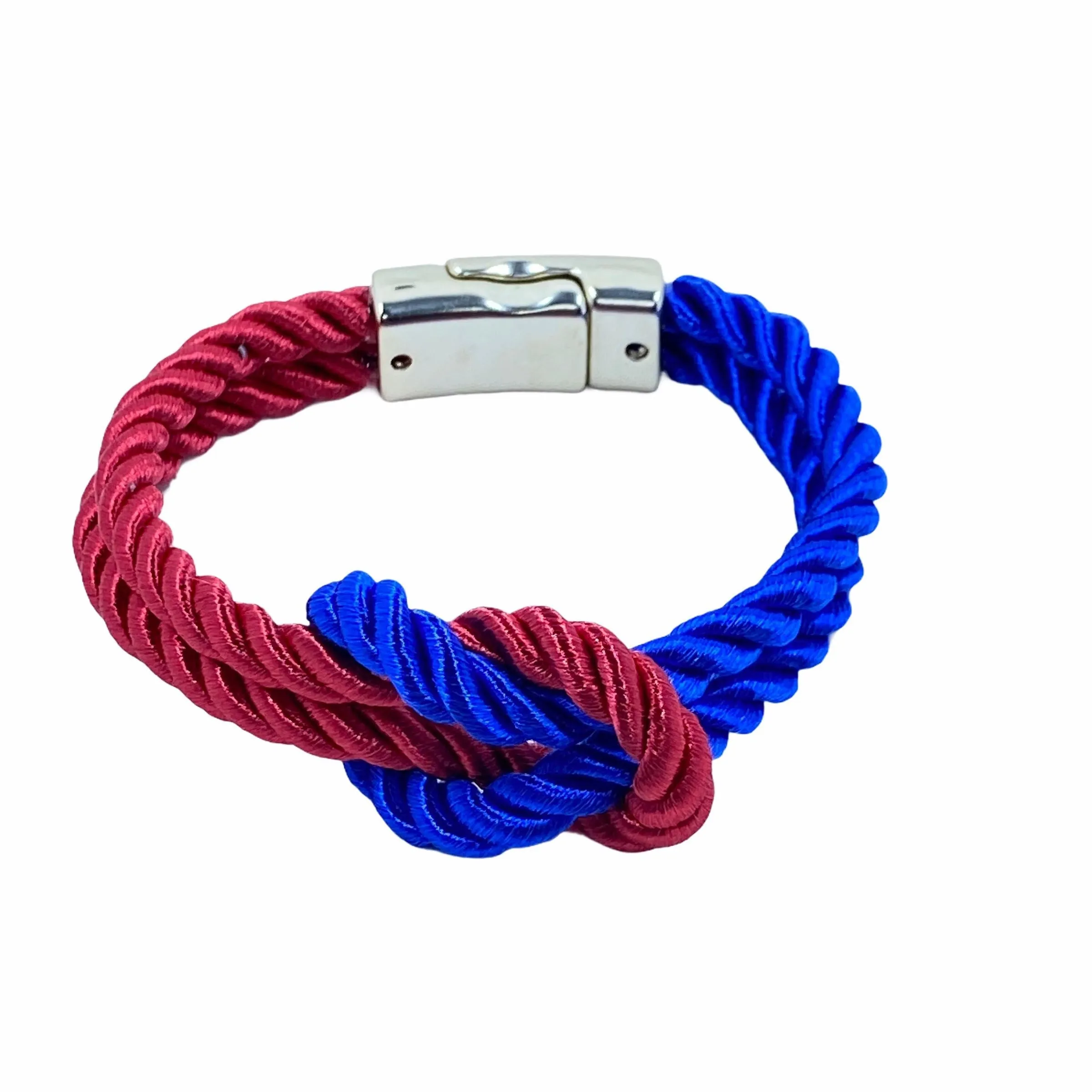 The Original Love Knot Satin Rope Bracelet- Blue and Red