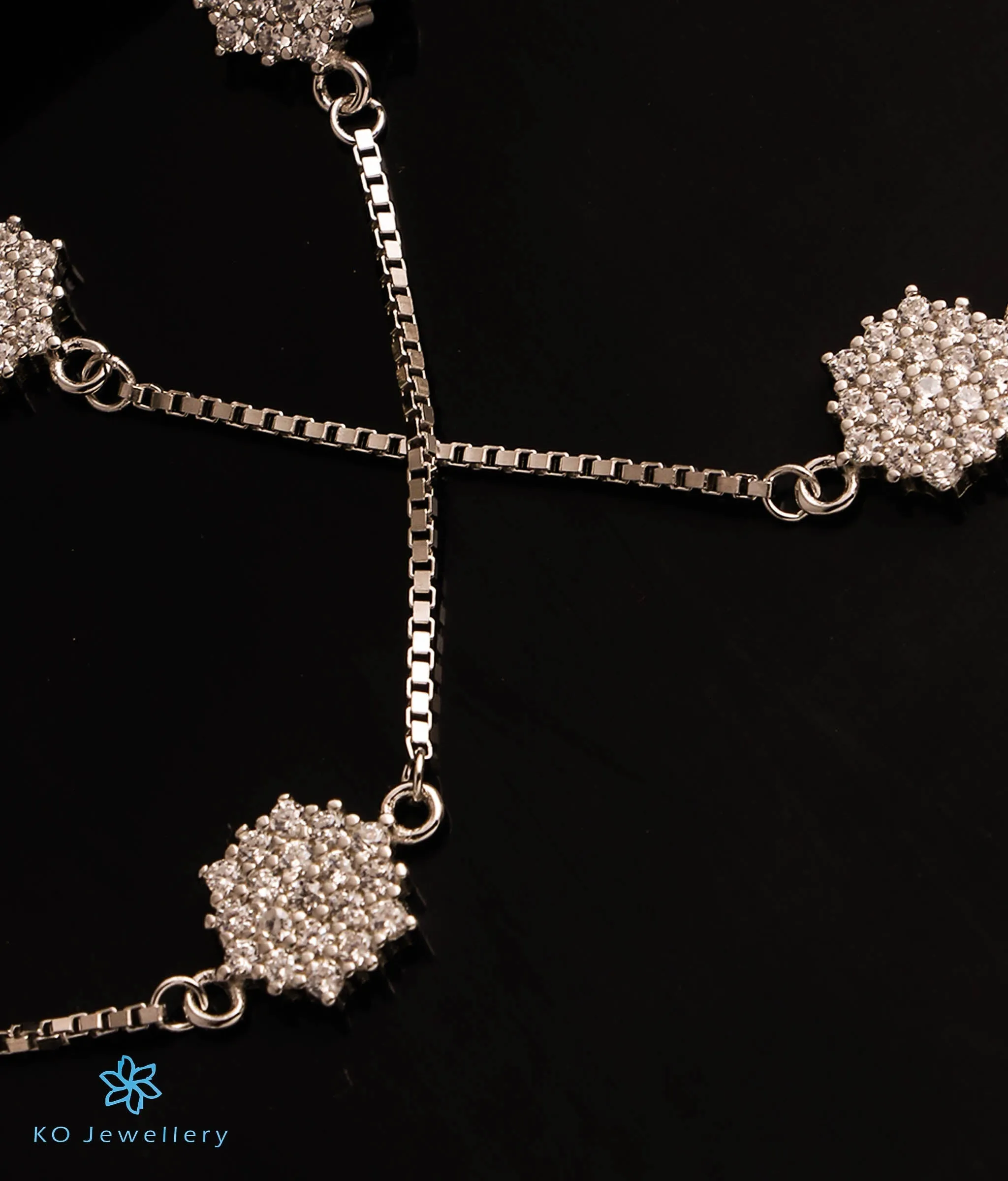 The Sparkling Floral Silver Anklets