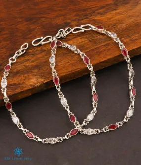 The Varna Silver Gemstone Anklets (Red/White)