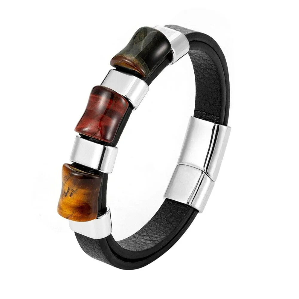 Tiger's Eye Stone Chakra Leather Bracelet