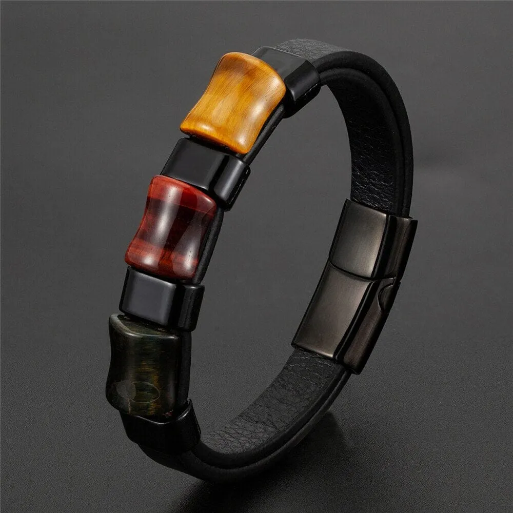 Tiger's Eye Stone Chakra Leather Bracelet