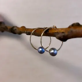 Tiny gray pearl hoops