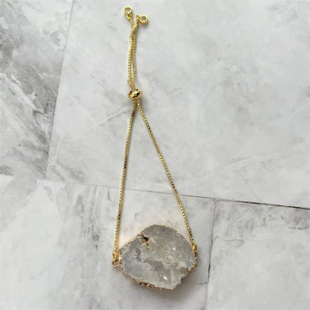 White Druzy Gold Adjustable Chain Bracelet