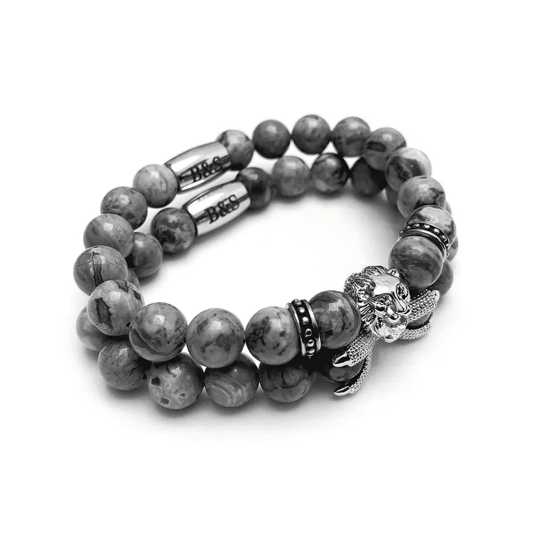 White Gold Lion & Grey Stones Set