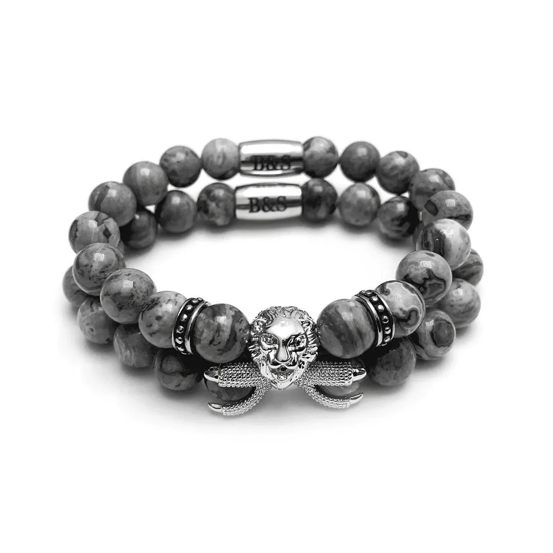 White Gold Lion & Grey Stones Set