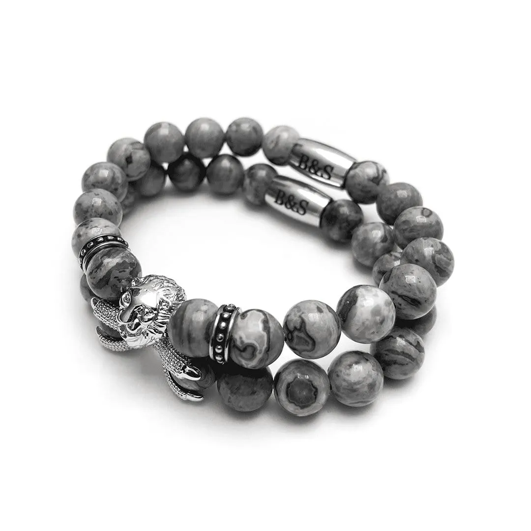 White Gold Lion & Grey Stones Set