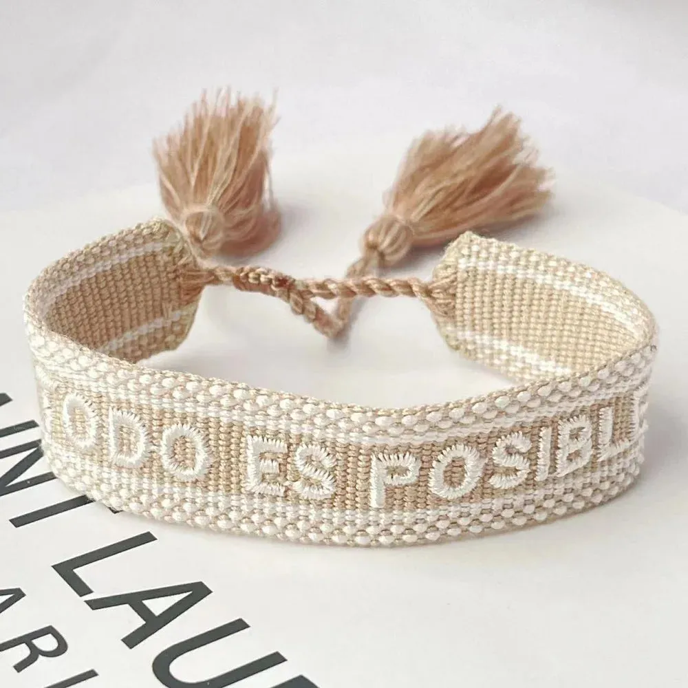 Woven Bracelets Embroidered with Spanish Words TODO ES POSIBLE